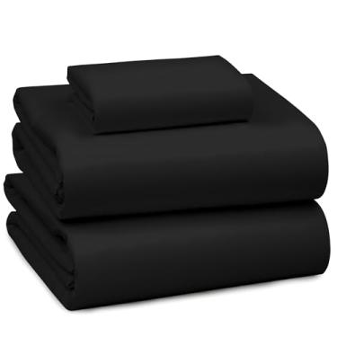 Imagem de RUVANTI Jogo de cama solteiro 100% algodão - 300 fios de cetim macio sedoso, refrescante, leve e respirável, bolso profundo de 41 cm, durável e luxuoso, 3 peças, preto