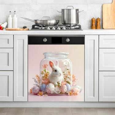 Imagem de NYZE Capa de ímãs para lava-louças de Páscoa, ovos de coelho, adesivo magnético decorativo, reutilizável para máquina de lavar louça (pão em jarra)
