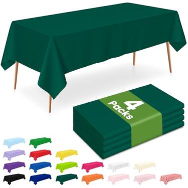 Imagem de LANLISA Pacote com 4 toalhas de mesa de plástico verde-escuro, toalha de mesa retangular de 137 x 272 cm, descartável, toalhas de mesa para decorações de Natal, capa de plástico para festa