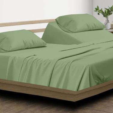 Imagem de SKY BEDDINGS Jogo de lençol King com parte superior dividida - 100% algodão egípcio, 600 fios - Lençóis King de cabeça flexível para cama número de dormir - Lençóis refrescantes de bolso profundo de