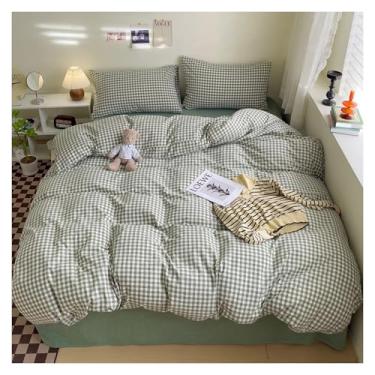 Imagem de DONEUS Conjunto de capa de edredom verde guingão, tamanho casal, 100% algodão lavado, estilo moderno, super macio, xadrez, conjunto de edredom para todas as estações, capa de edredom de 3 peças com 2