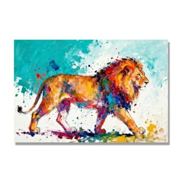 Imagem de NHLDZYH Respingo de tinta leão pintura em tela abstrata arte animal mural vívido chama a atenção para sala de estar decoração de casa moderna. A46. 50 x 75 cm. Apenas tela