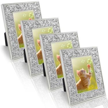 Imagem de ACHAVINM Moldura Polaroid, 5 x 7 cm para filme Fujifilm Instax e Polaroid, moldura de vidro pequena, porta-retratos com glitter para mesa, ótimo presente para o Natal de Ação de Graças (prata, pacote