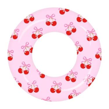 Imagem de Whaline 4 peças de brinquedo inflável de verão, boia de natação, anel de natação rosa cereja laço espreguiçadeira de piscina para adolescentes, meninos e meninas, festa na praia, 80 cm