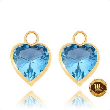 Imagem de Pingentes Ouro 18k Coração 6mm para Brinco Azul Água Marinha - S.Demór