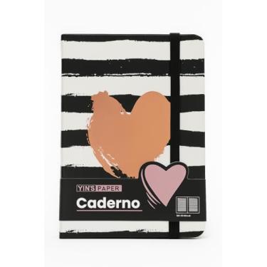 Imagem de YIN'S PAPER Caderno com Listras Preto e Branco, Design de Coração Laranja e Rosa, com Elástico
