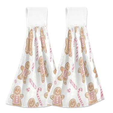 Imagem de Blueangle 2 peças de toalhas de gravata para pendurar biscoitos de gengibre toalha de mão de cozinha absorvente de veludo coral macio pano para cozinha banheiro (621)