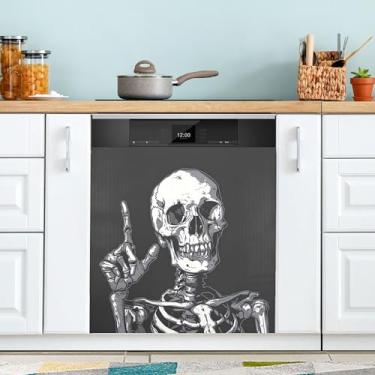 Imagem de xigua Capa magnética engraçada de esqueleto preto para lava-louças, adesivos magnéticos decorativos antiarranhões para painel de geladeira e lava-louças, decoração personalizada de cozinha doméstica