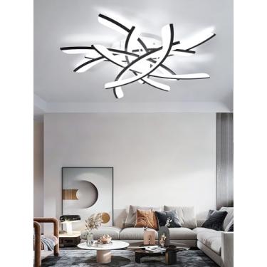 Imagem de Luminária de teto LED moderna e minimalista para sala de estar, com regulagem de intensidade e controle remoto, em alumínio preto e acrílico, ideal para quarto, sala de estar e hall de entra