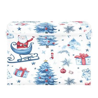 Imagem de SEHANY Linda caixa de armazenamento de Papai Noel de Natal com tampas e alças, organizador de cestas de armazenamento de tecido dobrável, caixas de armazenamento de cubos grandes para roupas, cobertor