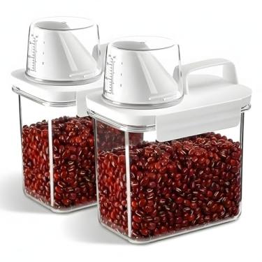 Imagem de Kit 2 Potes Herméticos Transparente Multiuso Grãos Farinhas Sabão em Pó Tampa com Travas Medidor Bico Dosador Sem BPA (1100 ML (cada))