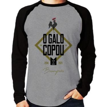 Imagem de Camiseta Raglan O Galo Copou! Manga Longa - Foca na Moda, Cinza, Preto