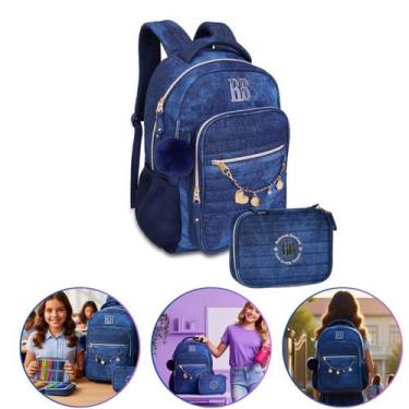 Imagem de Kit Mochila Estojo Jeans Rebecca Bonbon Clio Style Juvenil Feminino Es