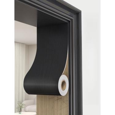 Imagem de Papel de parede com moldura de grão de madeira preta 10 m, adesivo de papel de parede de PVC à prova d'água para cozinha, banheiro, adesivo de decoração autoadesivo