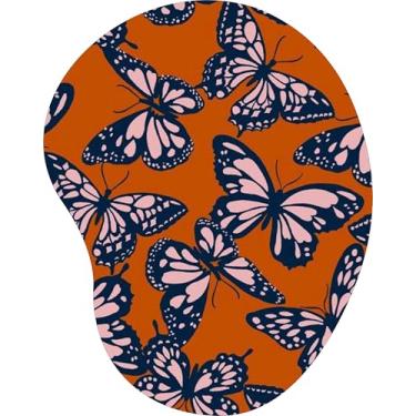 Imagem de Mouse Pad Ergonômico Gota Estampa Borboletas Rosa Fundo Terracota