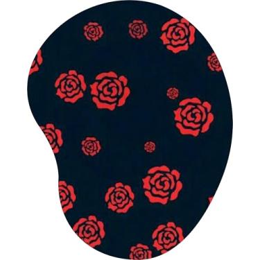 Imagem de Mouse Pad Ergonômico Gota Rosas Vermelhas Fundo Preto