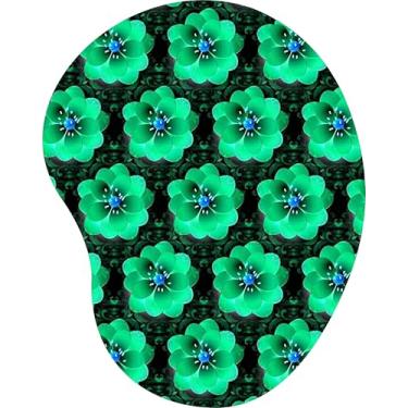 Imagem de Mouse Pad Ergonômico Gota Flores Verdes Neon Fundo Damasco Preto