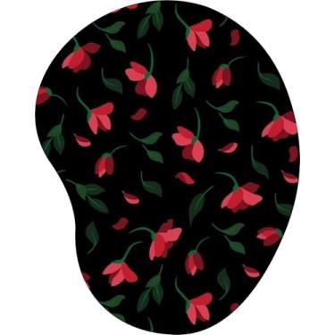 Imagem de Mouse Pad Ergonômico Gota Floral Vermelho Fundo Preto