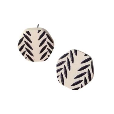 Imagem de Brincos Stud Hexagonal, Bege e Preto, Casual e Verão, Aço Inoxidável, Acrílico, Moderno, Sem pedra preciosa, Tarraxa, Geometria