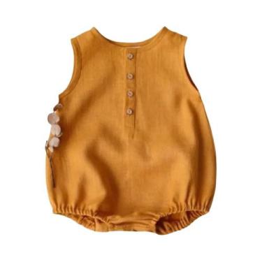 Imagem de Macacão De Linho E Algodão Para Bebês Meninos E Meninas, Sem Mangas, M