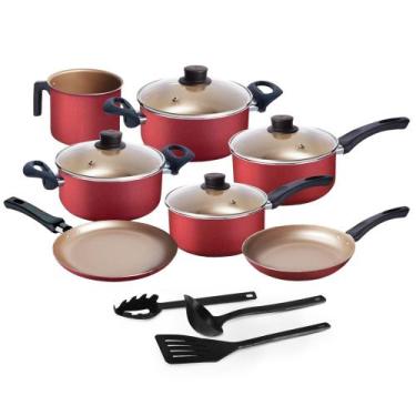 Imagem de Jogo de Panelas 10 Peças Cereja Antiaderente com Tampa de Vidro e Uten
