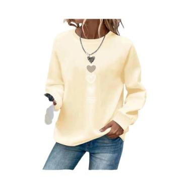 Imagem de Moletom Feminino Casual Com Estampa De Coração, Manga Longa, Gola Redo