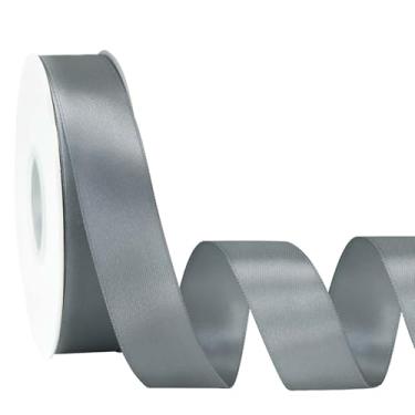 Imagem de Simplegoal Fita de cetim cinza dupla face 2,5 cm x 50 metros fitas cinza de poliéster para embrulho de presente fita de tecido para artesanato, buquê de flores, costura, artes, decoração de festa de