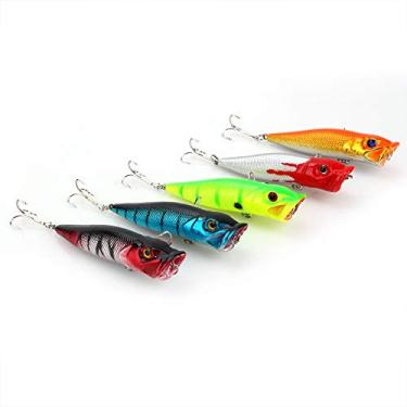 Imagem de 5 pçs popper isca de pesca 9.5cm baixo crankbaits iscas enfrentar minnow isca de peixe com alto carbono aço agudos gancho topwater conjunto para pescadores