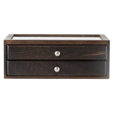 Imagem de Organizador de joias, caixa de joias de madeira, caixa de joias com 2 gavetas, organizador de joias, estojo de exibição de joias, colar e brincos, estojo de exibição de joias, 35,5 x 20 x 13 cm (Tea