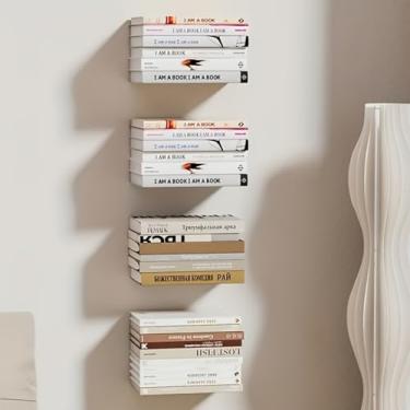 Imagem de Prateleiras flutuantes para livros montadas na parede, invisíveis, flutuantes, estantes ocultas, de aço, para quarto, sala de estar, escritório, branco, 2 peças