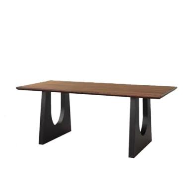 Imagem de Mesa de jantar de madeira maciça para casa, cor nogueira, sala de estar, mesa longa, escritório de conferência (160 x 80 x 75 cm)