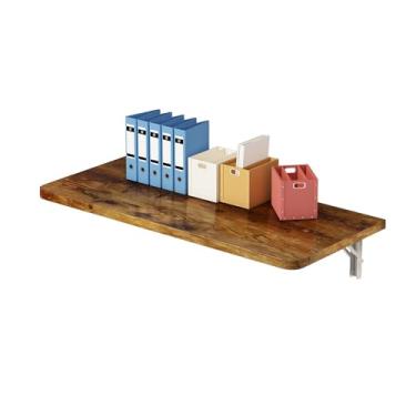 Imagem de CYGJSYEA Mesa dobrável rústica montada na parede, prateleira flutuante de madeira maciça com suportes de aço inoxidável, mesa que economiza espaço para escritório em casa, cozinha, jantar, bar