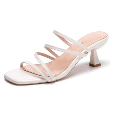 Imagem de Frank Mully Sandálias femininas de salto gatinho confortáveis de salto gatinho com bico aberto, fofas para festas de casamento, noite, formatura, sapatos de salto alto, Branco/poliuretano, 35