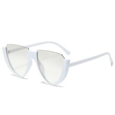 Imagem de HPIRME Óculos de Meia Armação Estilo Retrô Luxuoso Punk para Homens e Mulheres, para Dirigir ao Ar Livre, Proteção UV400 (Branco e Prata)