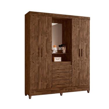 Imagem de Guarda Roupa Grande Quarto Capri 4 Portas 3 Gavetas Espelho Castanho
