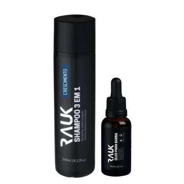 Imagem de Kit Shampoo 3×1 240ml E óleo Para Barba 30ml Masculino Rauk