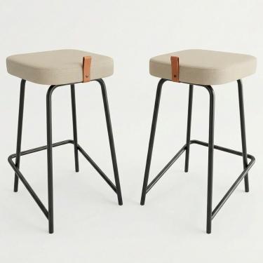 Imagem de Kit 02 Banquetas Médias Para Cozinha Vik Estofada Linho Bege - Desk Design