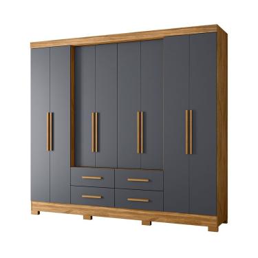 Imagem de Guarda Roupa Casal Roupeiro San Lorenzo 8 Portas Freijo Com Cinza - Moval