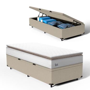 Imagem de Cama Box Baú com Colchão de Molas Ensacadas Pillow Top Neve Solteiro 88cm