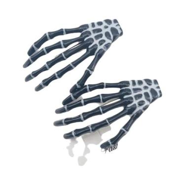 Imagem de Conjunto De 2 Presilhas De Cabelo Estilo Punk Com Mão De Esqueleto E C