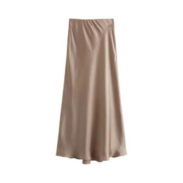 Imagem de Saias Longas De Cetim Elegantes De Cintura Alta Para Mulheres, Nas Cor