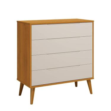 Imagem de Comoda Gaveteira Elfe Retro 4 Gavetas Areia Fosco Com Savana - Moveisaqui