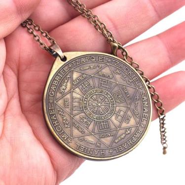 Imagem de Pingente Selo de Salomão dos 7 Arcanjos | Sete Arcanjos | Joias com pingente de medalha de amuleto para mulheres e homens, selos de sete arcanjos, talismã feito de liga de zinco