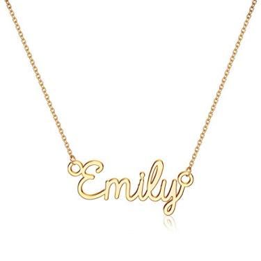 Imagem de Turandoss Colar com nome personalizado, banhado a ouro 14K, colar com pingente de nome delicado, joias personalizadas, presentes para mulheres e meninas, Metal