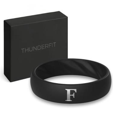 Imagem de ThunderFit Alianças de casamento de silicone para mulheres, anel preto personalizado A-Z com inicial gravada, 5,5 mm de largura, 2 mm de espessura, alianças de noivado de borracha, pacote com 1, 11.5