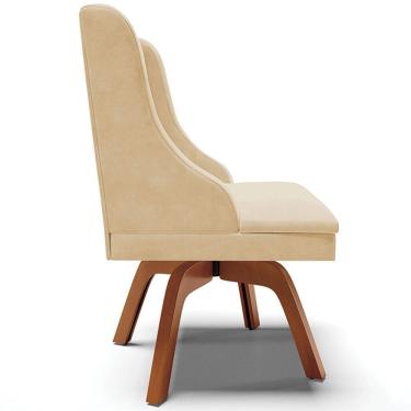Imagem de Kit 4 Cadeiras Decorativas Sala De Jantar Base Giratória De Madeira Firenze Suede Bege/natural