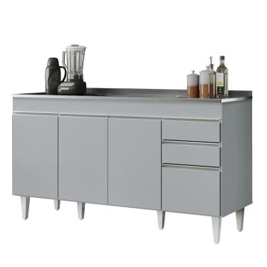 Imagem de Balcão De Cozinha Com Pia Inox 150cm 4 Portas Marrocos Cinza Claro - Lumil