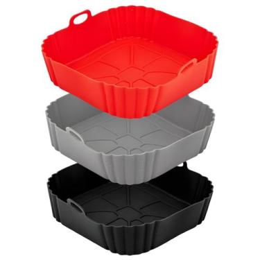 Imagem de Forma De Silicone Quadrada Para Air Fryer 21cm Reutilizável Antiaderen