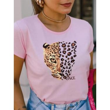 Imagem de Camiseta Feminina Blusinha 100% Algodão Com Estampa Onça Once Animal P