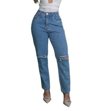 Imagem de Calça jeans mom cintura alta com rasgo no joelho - Ninas Boutique, 44